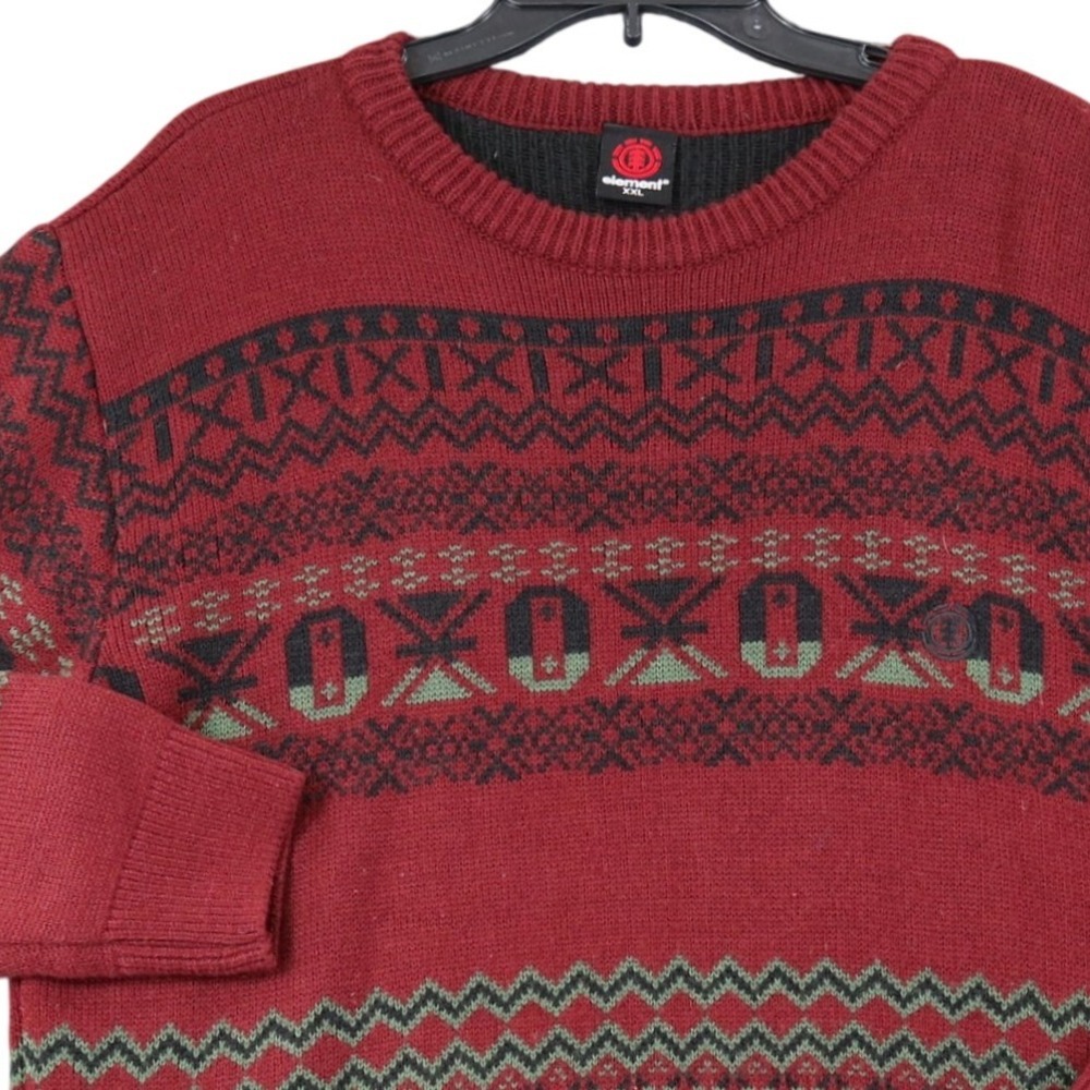 Element Y2K Fair Isle Nordic Knit Sweater Mens XXL Burgundy Crewneck Skater